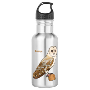 Barn owl bird cartoon illustration 532 ml water bottle