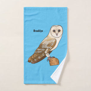 Barn owl bird cartoon illustration bath towel set