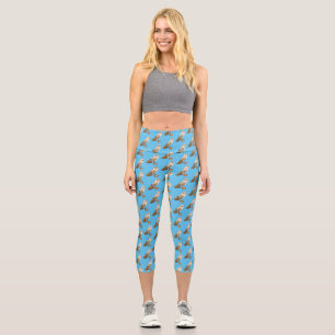 Barn owl bird cartoon illustration  capri leggings