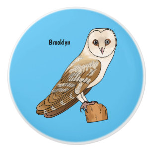 Barn owl bird cartoon illustration  ceramic knob