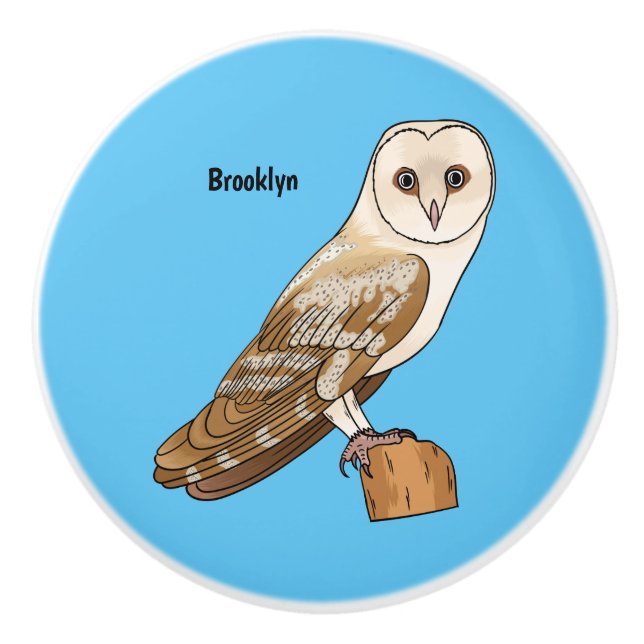Barn owl bird cartoon illustration  ceramic knob (Front)