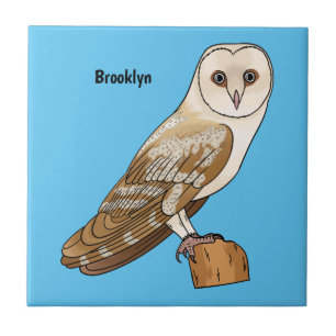 Barn owl bird cartoon illustration  ceramic tile