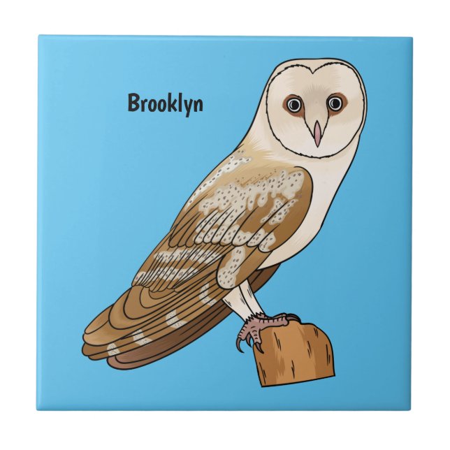 Barn owl bird cartoon illustration  ceramic tile (Front)
