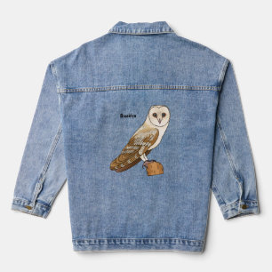 Barn owl bird cartoon illustration denim jacket