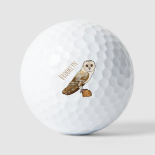 Barn owl bird cartoon illustration  golf balls