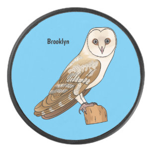 Barn owl bird cartoon illustration   hockey puck