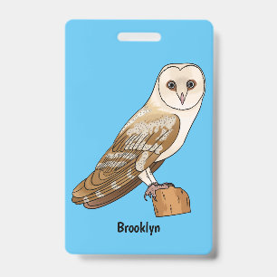 Barn owl bird cartoon illustration ID badge