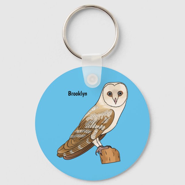 Barn owl bird cartoon illustration  key ring (Front)