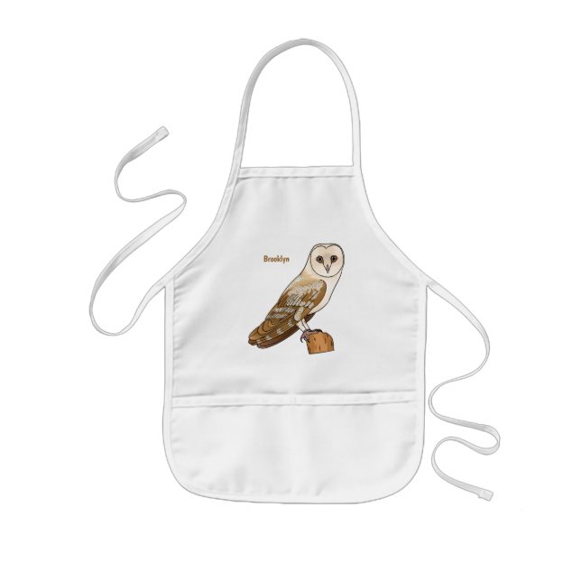 Barn owl bird cartoon illustration  kids apron (Front)