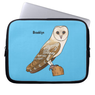 Barn owl bird cartoon illustration  laptop sleeve