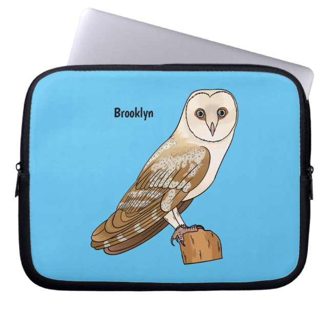 Barn owl bird cartoon illustration  laptop sleeve (Front)