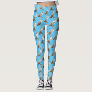 Barn owl bird cartoon illustration leggings