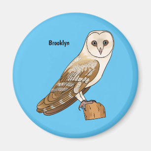 Barn owl bird cartoon illustration magnet