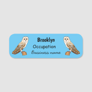 Barn owl bird cartoon illustration name tag