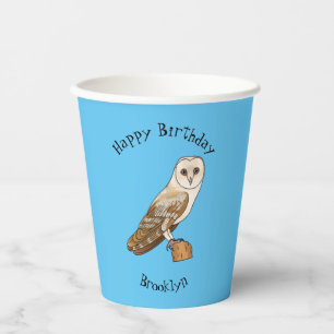 Barn owl bird cartoon illustration paper cups