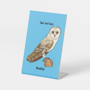 Barn owl bird cartoon illustration  pedestal sign