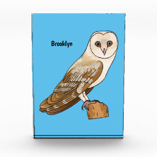 Barn owl bird cartoon illustration  photo block