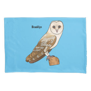Barn owl bird cartoon illustration pillowcase