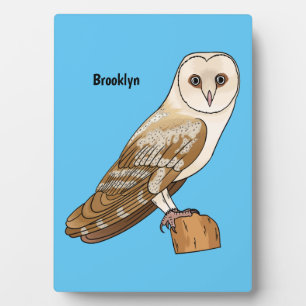 Barn owl bird cartoon illustration plaque