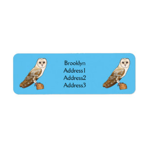 Barn owl bird cartoon illustration return address label
