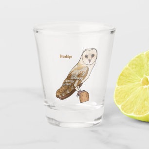 Barn owl bird cartoon illustration  shot glass