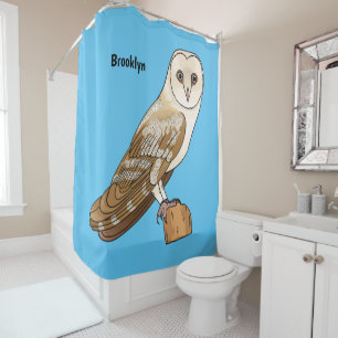 Barn owl bird cartoon illustration shower curtain