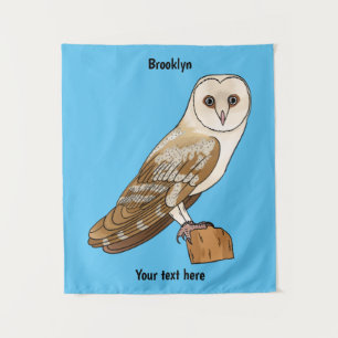Barn owl bird cartoon illustration tapestry