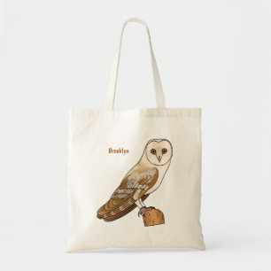 Barn owl bird cartoon illustration  tote bag