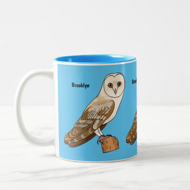 Barn owl bird cartoon illustration  Two-Tone coffee mug (Left)