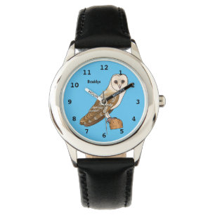 Barn owl bird cartoon illustration watch