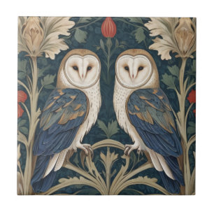 Barn Owl Couple William Morris style two owls Ceramic Tile