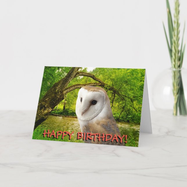 Barn owl customisable birthday card (Front)