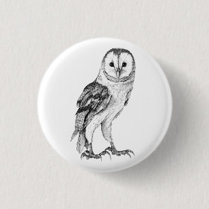 Barn Owl - Drawing In Black Pen 3 Cm Round Badge
