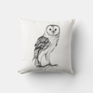 Barn Owl - Drawing In Black Pen Cushion