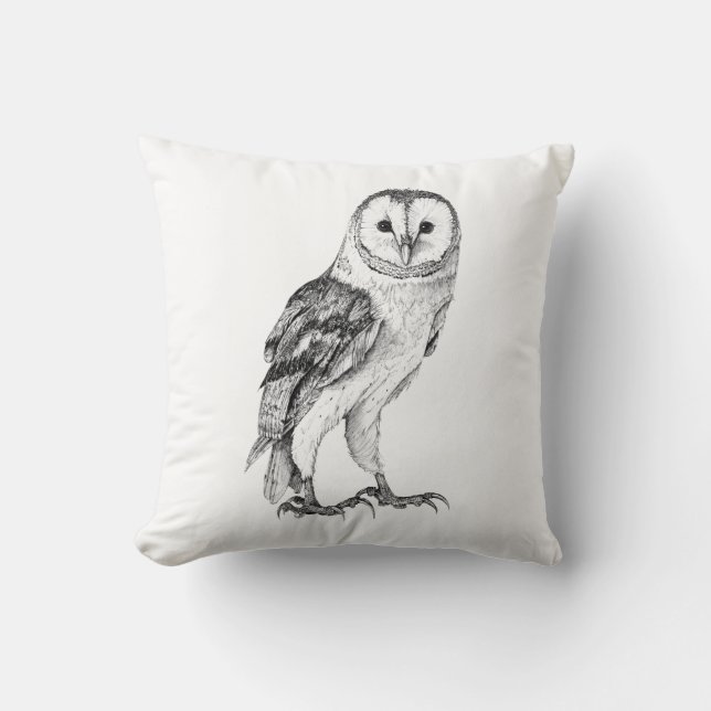 Barn Owl - Drawing In Black Pen Cushion (Front)