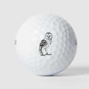 Barn Owl - Drawing In Black Pen Golf Balls