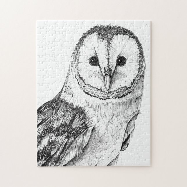 Barn Owl - Drawing In Black Pen Jigsaw Puzzle (Vertical)