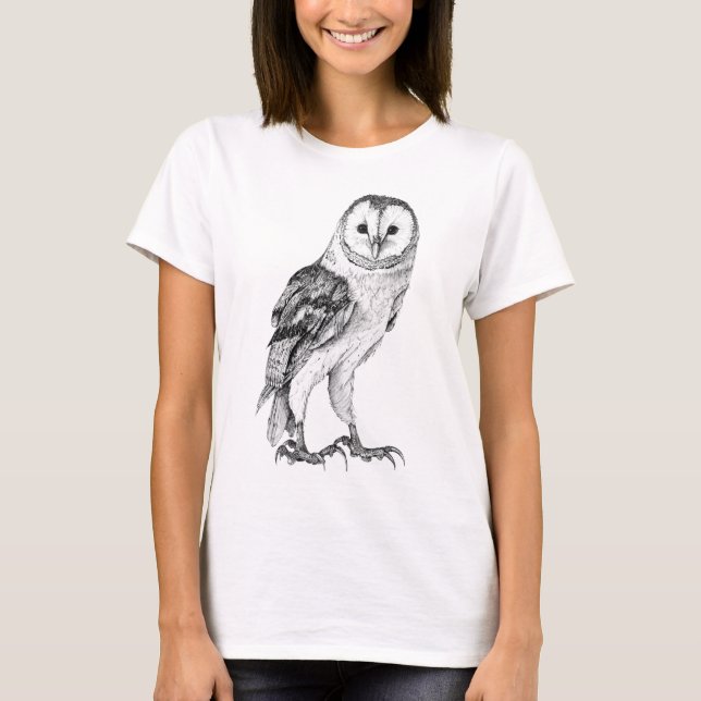 Barn Owl - Drawing In Black Pen T-Shirt (Front)