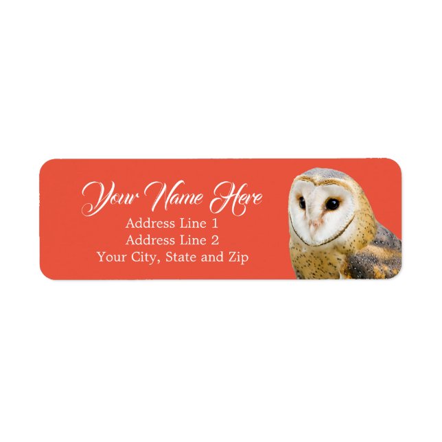 Barn Owl Face Red Return Address Label (Front)