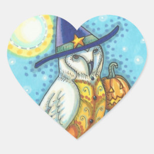 BARN OWL FOLK ART, HALLOWEEN BIRD STICKERS Heart
