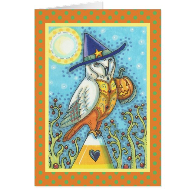 BARN OWL FOLK HALLOWEEN GREETING CARD Blank (Front)
