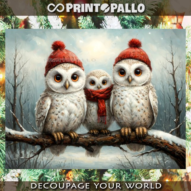 Barn Owl happy Christmas family on a branch Tissue Paper (Creator Uploaded)