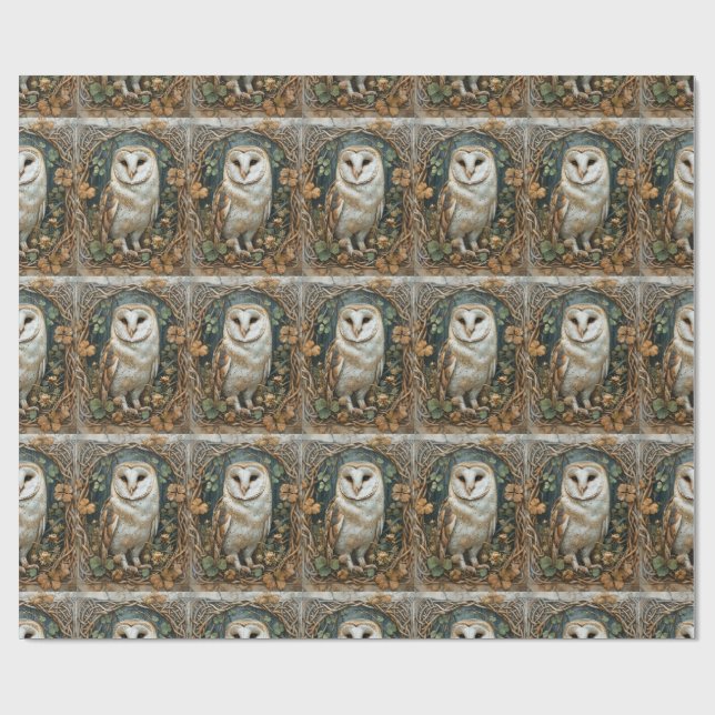 Barn Owl iCeltic Forest Frame Pagan Nature Spirit  Wrapping Paper (Flat)
