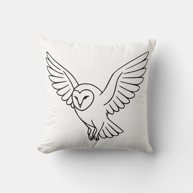 Barn Owl in Flight Line Art Cushion (Front)