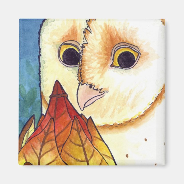 Barn Owl Leaf Lantern Magnet (Front)