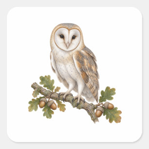 Barn Owl on an Oak Branch Square Sticker