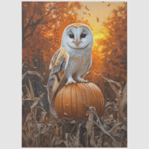 Barn Owl on Pumpkin Autumn Decoupage Tissue Paper