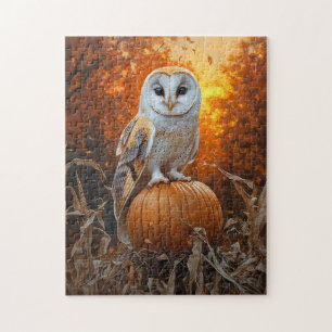 Barn Owl on Pumpkin Autumn Jigsaw Puzzle