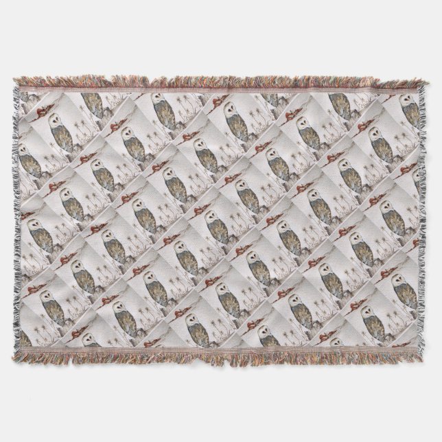 Barn Owl on the hunt Throw Blanket (Front)