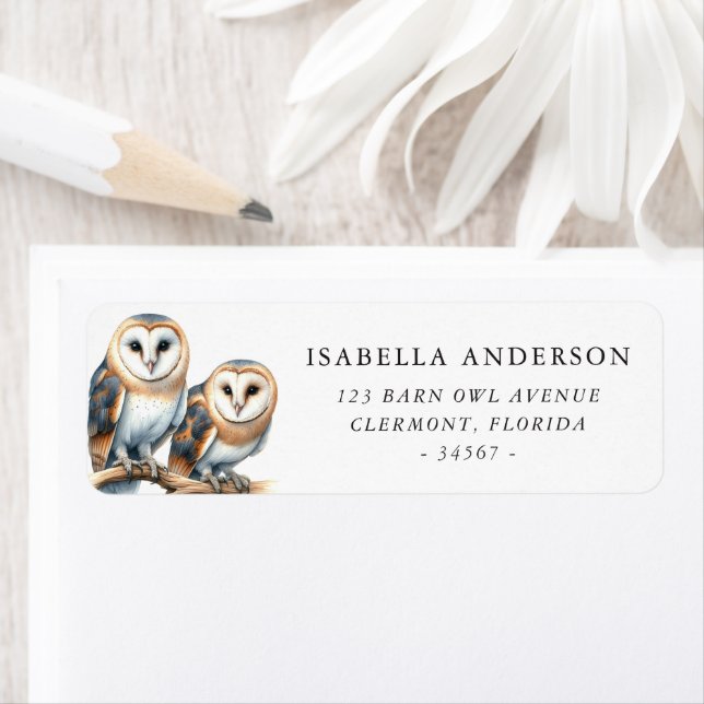Barn Owl Pair Return Address Label (Insitu)